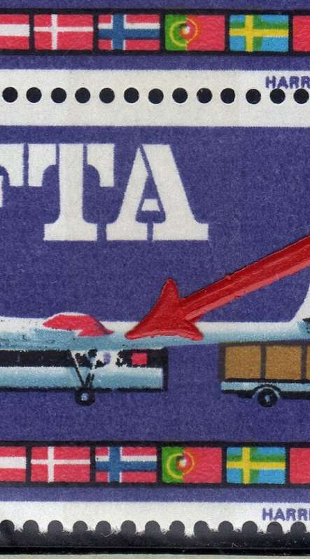 Great Britain 1967 `EFTA` 1/6d block of 4 umm variety `Broken undercarriage leg`. SG 716ph. Cat £40