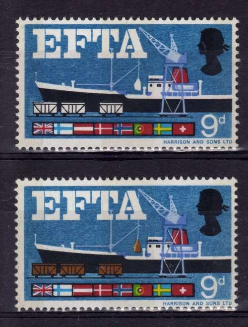GREAT BRITAIN 1967 "EFTA" 9d UMM WITH VARIETY "BROWN OMITTED". SG 715d. CAT 95 POUNDS.