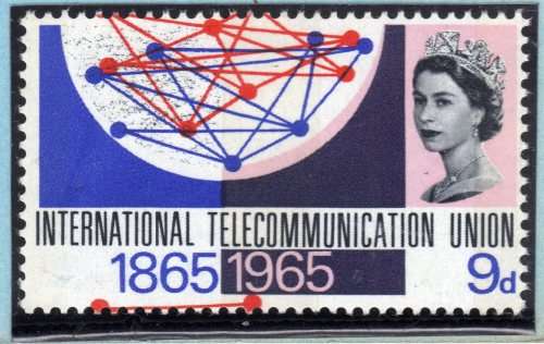 GREAT BRITAIN 1965 `ITU CENT` 9d PHOS UMM WITH VARIETY `MAJOR RED COLOUR SHIFT`. SG 683p VAR.
