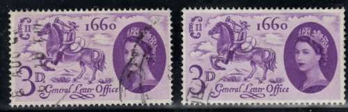 GREAT BRITAIN 1960 "300TH ANNIV GENERAL LETTER OFFICE" 3d VFU WITH VARIETY "BROKEN MANE". SG 619v.