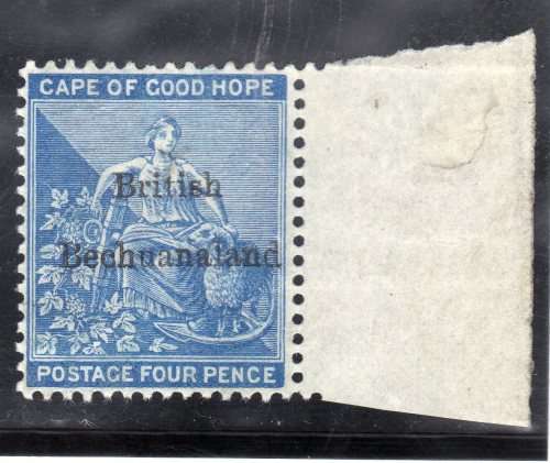 BECHUANALAND 1885-87 COGH STAMP WMK CC BLACK OVPT "BRITISH BECHUANALAND" 4d MINT. SACC 3. CAT R2000.
