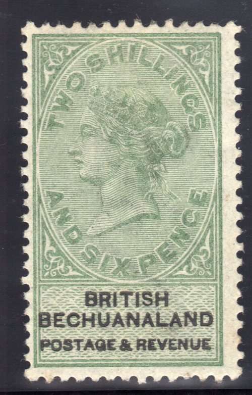 BECHUANALAND 1887 UNAPPROPRIATED DIES 2/6d GREEN & BLACK VERY FINE LMM. SACC 17. CAT R2200.