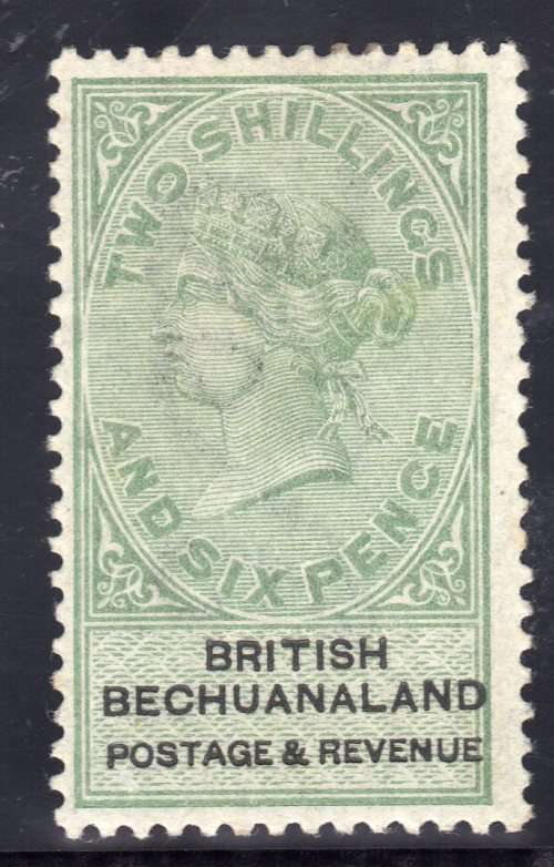 BECHUANALAND 1887 UNAPPROPRIATED DIES 2/6d GREEN & BLACK FINE LMM. SACC 17. CAT R2200.