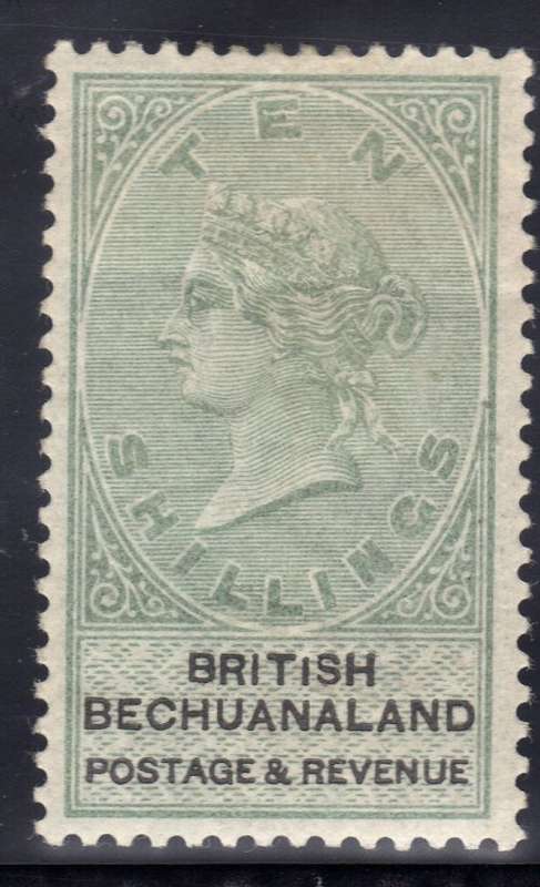 BECHUANALAND 1887 UNAPPROPRIATED DIES 10/- GREEN & BLACK MOUNTED MINT. SACC 19. CAT R7000.