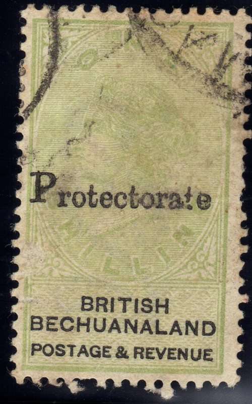 BECHUANALAND PROTECTORATE 1888 1/- GREEN & BLACK POOR USED. SACC 44. CAT R1000.
