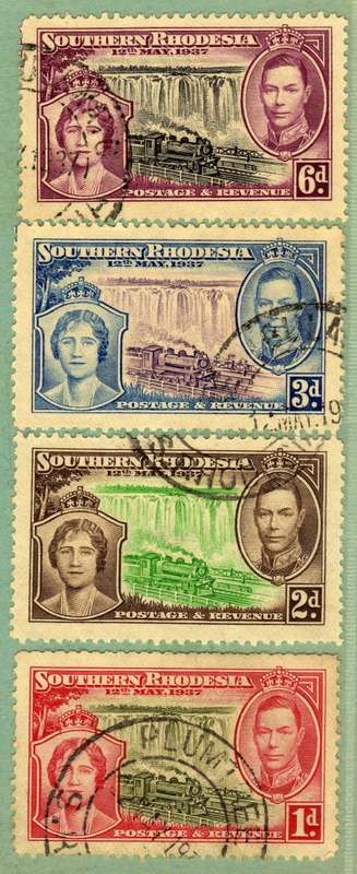 SOUTHERN RHODESIA 1937 CORONATION SET OF 4 V.F.U. SACC 38-41. CAT R250. (SACC 2017/18)