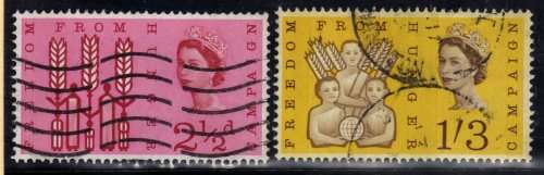 GREAT BRITAIN 1963 "FREEDOM FROM HUNGER" SET OF 2 PHOSPHOR FINE - VFU. SG 634p-635p. CAT 24 POUNDS.