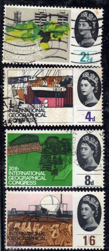 GREAT BRITAIN 1964 "20TH GEOGRAPHICAL CONGRESS" PHOSPHOR SET OF 4 USED. SG 651p-654p. CAT 24 POUNDS.