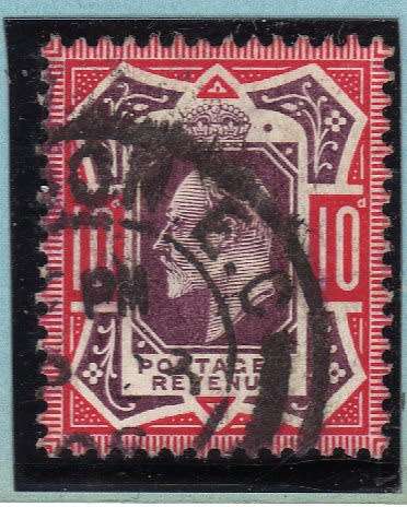 GREAT BRITAIN 1902 KE VII DEFIN 10d DULL PURPLE & SCARLET VERY FINE USED. SG 256. CAT 60 POUNDS.