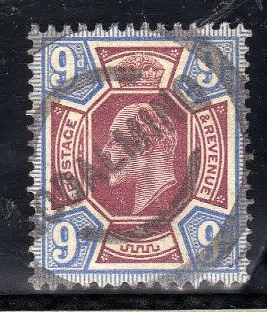 GREAT BRITAIN 1911-13 DEFIN 9d DULL REDDISH PURPLE AND BLUE FINE USED. SG 307. CAT 60 POUNDS.