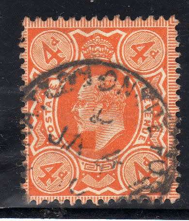 GREAT BRITAIN 1911-13 DEFIN 4d BRIGHT ORANGE VFU. SG 278. CAT 50 POUNDS