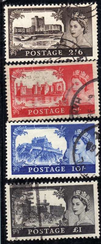 GREAT BRITAIN 1967-68 DEFINITIVE HIGH VALUES SET OF 4 NO WATERMARK VFU. SG 759-762. CAT 8 POUNDS.
