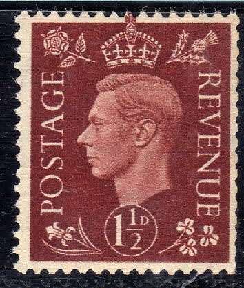 GREAT BRITAIN 1937 DEFIN 1,5d RED-BROWN INV W/MARK UMM. SG 464 WI. CAT 15 POUNDS.