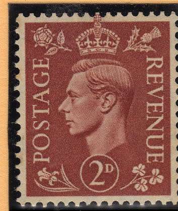 GREAT BRITAIN 1950-52 DEFIN 2d PALE RED-BROWN INV W/MARK LMM. SG 506Wi. CAT 6 POUNDS.