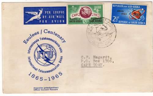 SOUTH AFRICA 1965 `ITU` FIRST DAY CARD 2 DIAMONDS FDC NO 1. CAT R1500. (SACC 2023-25)