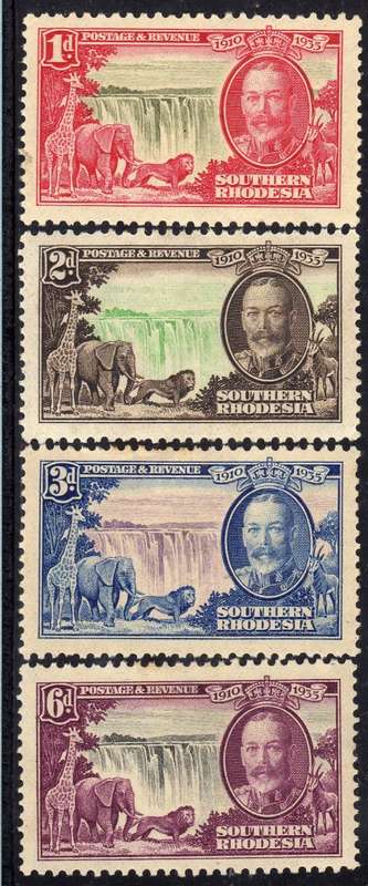 SOUTHERN RHODESIA 1935 SILVER JUBILEE SET OF 4 LMM - MOUNTED MINT. SACC 32-35. CAT R440.