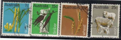 AUSTRALIA 1968 "PRIMARY INDUSTRIES" SET OF 4 VFU. SG 440-443. CAT 6 POUNDS.
