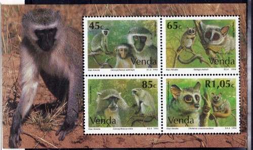 VENDA 1994 MONKEYS SET OF 4 & MINI SHEET UMM. SACC 271-5. SG 268-72. CAT R132. 9,75 POUNDS.