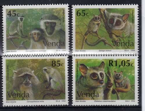 VENDA 1994 MONKEYS SET OF 4 & MINI SHEET UMM. SACC 271-5. SG 268-72. CAT R132. 9,75 POUNDS.