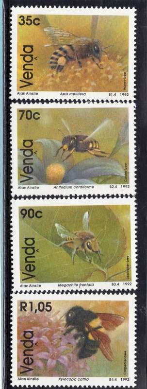 VENDA 1992 BEES SET OF 4 & PHILATELIC FOUNDATION M/S UMM. SACC 238-41 & 239a. CAT R64.