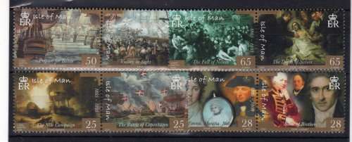 ISLE OF MAN 2005 "200TH ANNIV BATTLE OF TRAFALGAR" SET OF 8 UMM. SG 1199-1206. CAT 6,70 POUNDS.