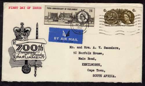 GREAT BRITAIN 1965 "700TH ANNIV OF SIMON DE MONTFORT'S PARLIAMENT" SET ON FDC. SG 663-4. CAT 15 GBP.