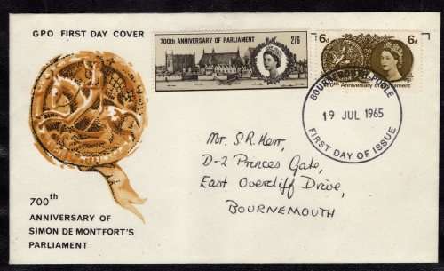 GREAT BRITAIN 1965 "700TH ANNIV OF SIMON DE MONTFORT'S PARLIAMENT" SET ON FDC. SG 663-4. CAT 15 GBP.