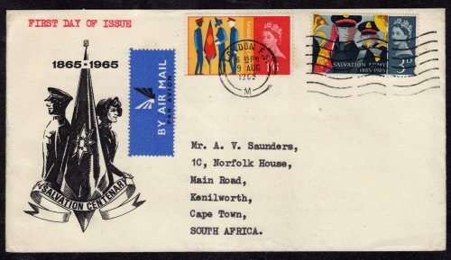 GREAT BRITAIN 1965 "SALVATION ARMY CENT" SET OF 2 ORDINARY ON FDC. SG 665-66. CAT 23 GBP.