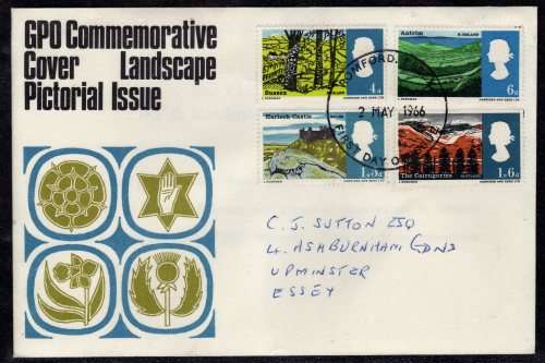 GREAT BRITAIN 1966 "LANDSCAPES" SET OF 4 ORDINARY ON FDC. SG 689-692. CAT 7 GBP.