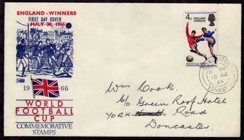 GREAT BRITAIN 1966 "WORLD CUP SOCCER" ENGLAND WINNERS 4d ON FDC. SG 700. CAT 13 GBP.