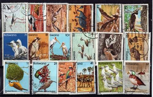 BOTSWANA 1982 BIRD DEFIN SET OF 18 V.F.U. SG 515-32. CAT 50 POUNDS.