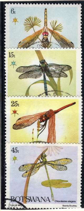 BOTSWANA 1983 "DRAGON FLIES" SET OF 4 VFU. SG 550-553. CV 5,50 POUNDS