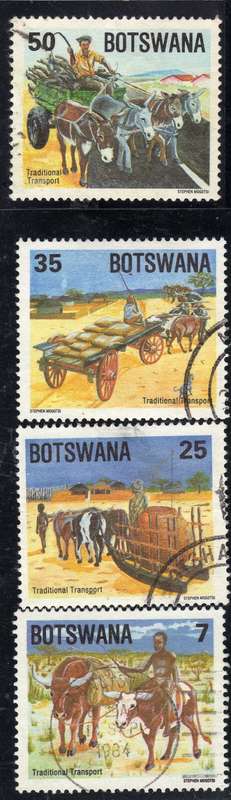 BOTSWANA 1984 TRADITIONAL TRANSPORT SET OF 4 VFU. SG 558-561. CAT 6 POUNDS.