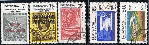 BOTSWANA 1985 "CENT OF FIRST BECHUANALAND STAMPS" SET OF 5 VFU. SG 557-581. CAT 6,50 POUNDS.