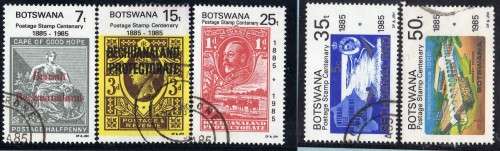 BOTSWANA 1985 "CENT OF FIRST BECHUANALAND STAMPS" SET OF 5 VFU. SG 557-581. CAT 6,50 POUNDS.