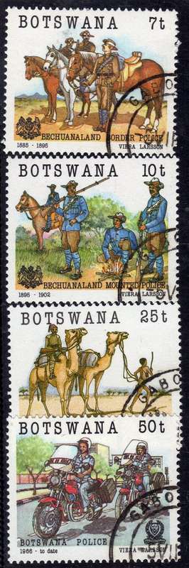 BOTSWANA 1985 "CENT OF BOTSWANA POLICE" SET OF 4 VFU. SG 582-585. CAT 9,50 POUNDS.