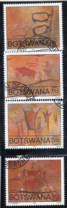BOTSWANA 1991 "ROCK PAINTINGS" SET OF 4 VFU. SG 709-712. CAT 12,50 POUNDS.