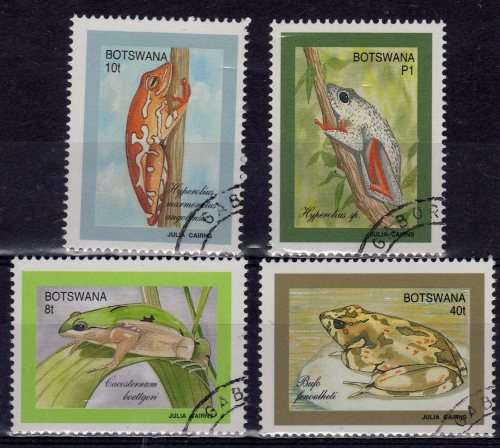 BOTSWANA 1992 "CLIMBING FROGS" SET OF 4 VFU. SG 729-732. CAT 9,50 POUNDS.