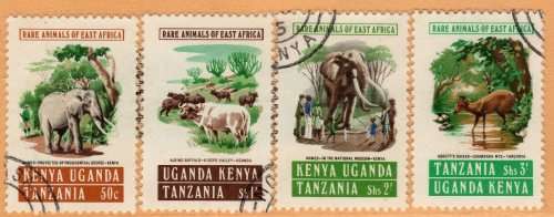KENYA UGANDA TANZANIA 1975 RARE ANIMALS SET OF 4 VFU. SG 379-82. CAT 4,70 POUNDS.