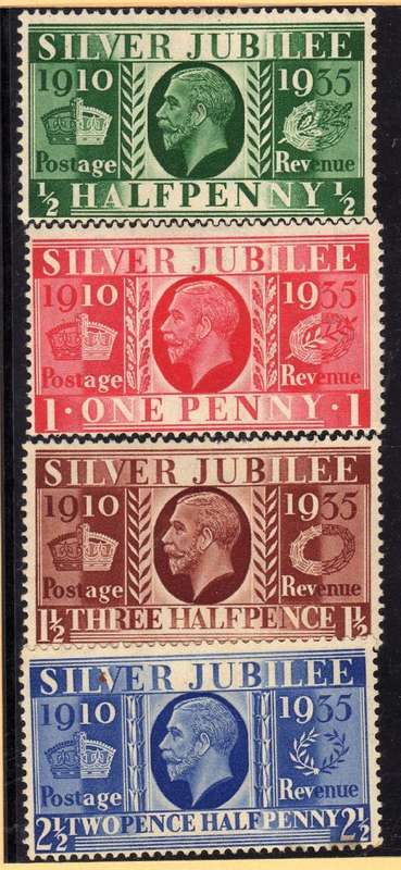 GREAT BRITAIN 1935 SILVER JUBILEE SET OF 4 LMM. SG 453-456. CAT 7,50 POUNDS.
