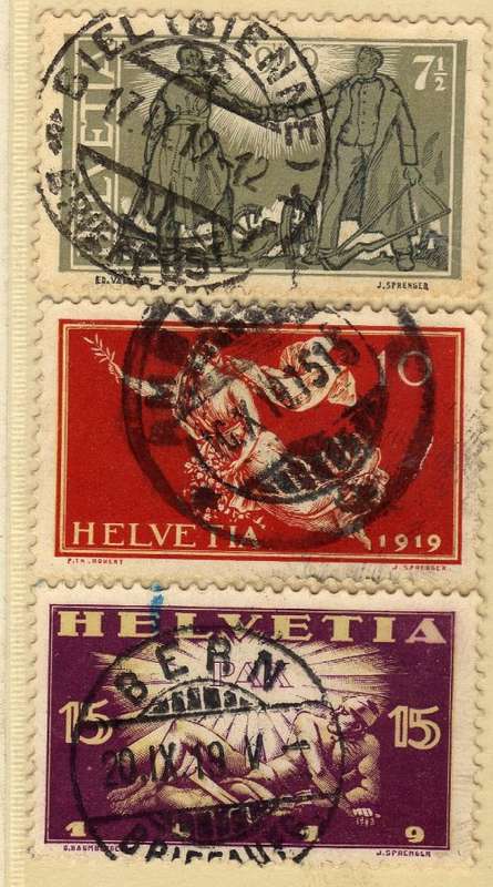 SWITZERLAND 1919 "PEACE CELEBRATIONS" SET OF 3 VFU. SG 304-306. CAT 17,75 POUNDS.