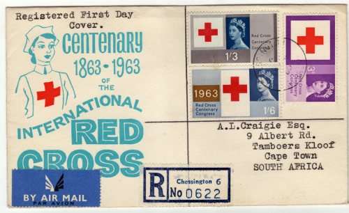 GREAT BRITAIN 1963 "RED CROSS CENT" SET OF 3 ORD ON CLEAN FDC. SG 642-644. CAT 40 POUNDS.