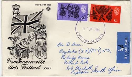 GREAT BRITAIN 1965 "COMMONWEALTH ARTS FESTIVAL" SET OF 2 (ORD) ON CLEAN FDC. SG 669-670 CAT 16,5 GBP