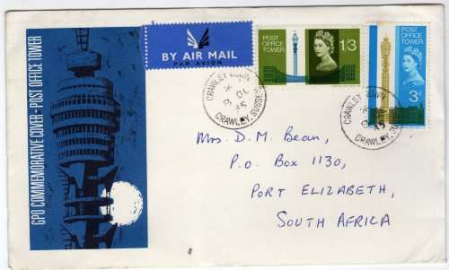 GREAT BRITAIN 1965 "POST OFFICE TOWER" SET OF 2 (ORD) ON FDC. SG 679-80. CAT 6,50 POUNDS.