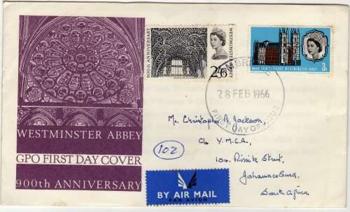 GREAT BRITAIN 1966 "900TH ANNIV OF WESTMINSTER ABBEY" SET OF 2 ORD ON FDC. SG 687-688. CAT 6 GBP.