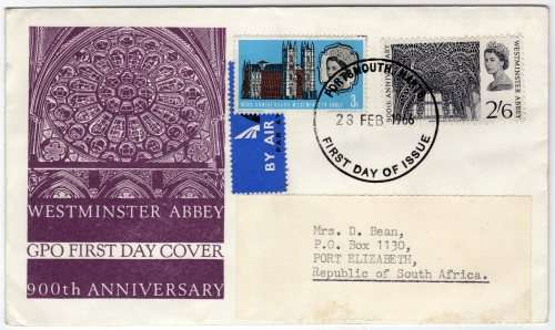 GREAT BRITAIN 1966 "900TH ANNIV OF WESTMINSTER ABBEY" SET OF 2 ORD ON FDC. SG 687-688. CAT 6 GBP.