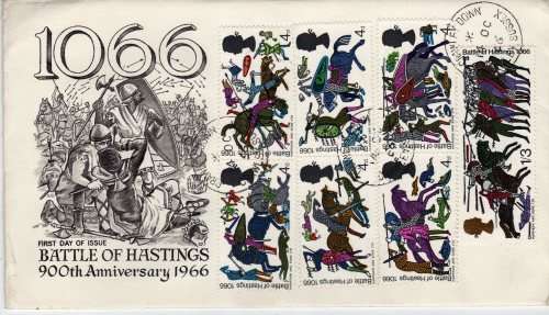 GREAT BRITAIN 1966 "900TH ANNIV BATTLE OF HASTINGS" SET OF 8 ON FDC. SG 705-712. CAT 8 GBP.