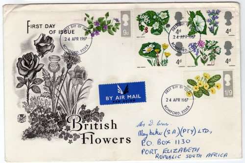 GREAT BRITAIN 1967 "BRITISH WILD FLOWERS" SET OF 6 (PHOSPHOR) ON CLEAN FDC. SG 717p-722p. CAT 5 GBP.