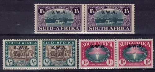 SOUTH WEST AFRICA 1939 `HUGUENOTS` SET OF 3 PAIRS VERY FINE MM. SACC 138-140. CAT R1550 (2023-25)