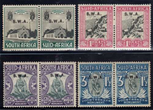 SOUTH WEST AFRICA 1935-36 "VOORTREKKER MEM FUND" SET OF 4 PAIRS MM. SACC 119-122. CAT R800.